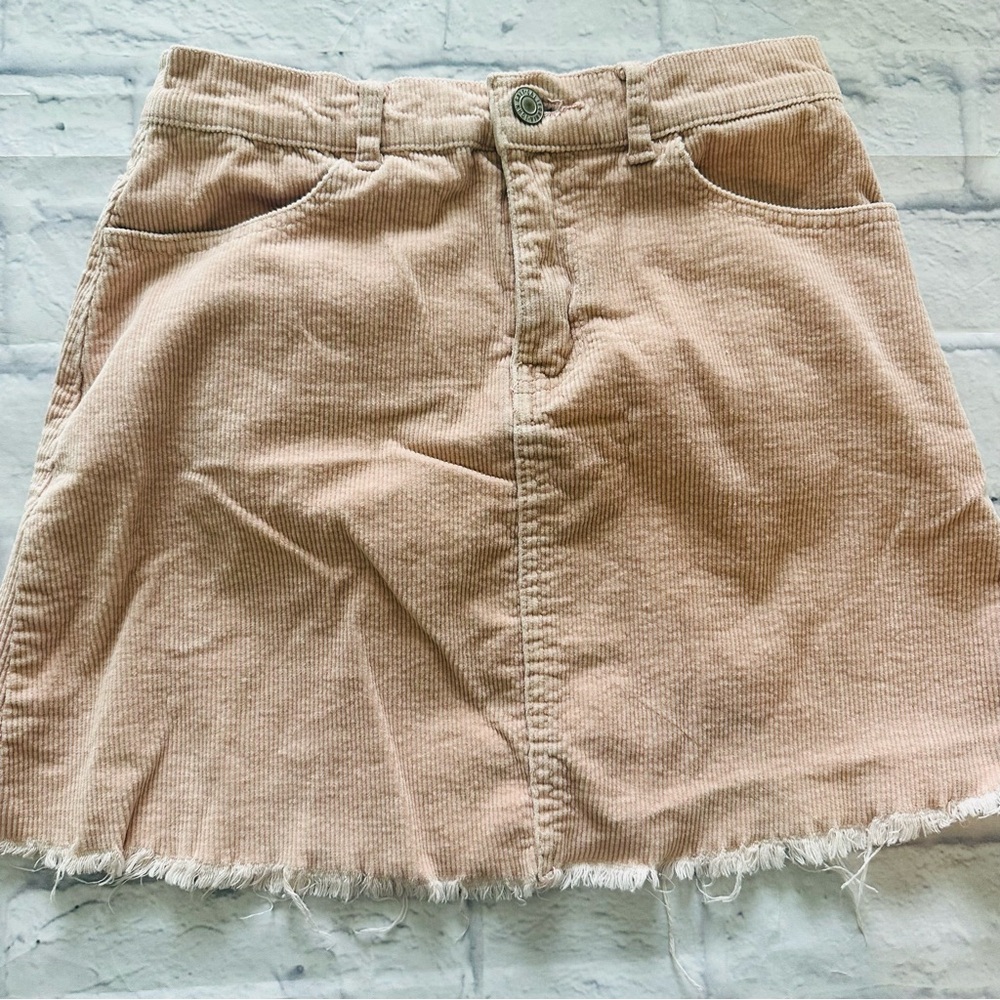 Brandy Melville Corduroy Mini Skirt S | Rose Pink Frayed Hem Pockets